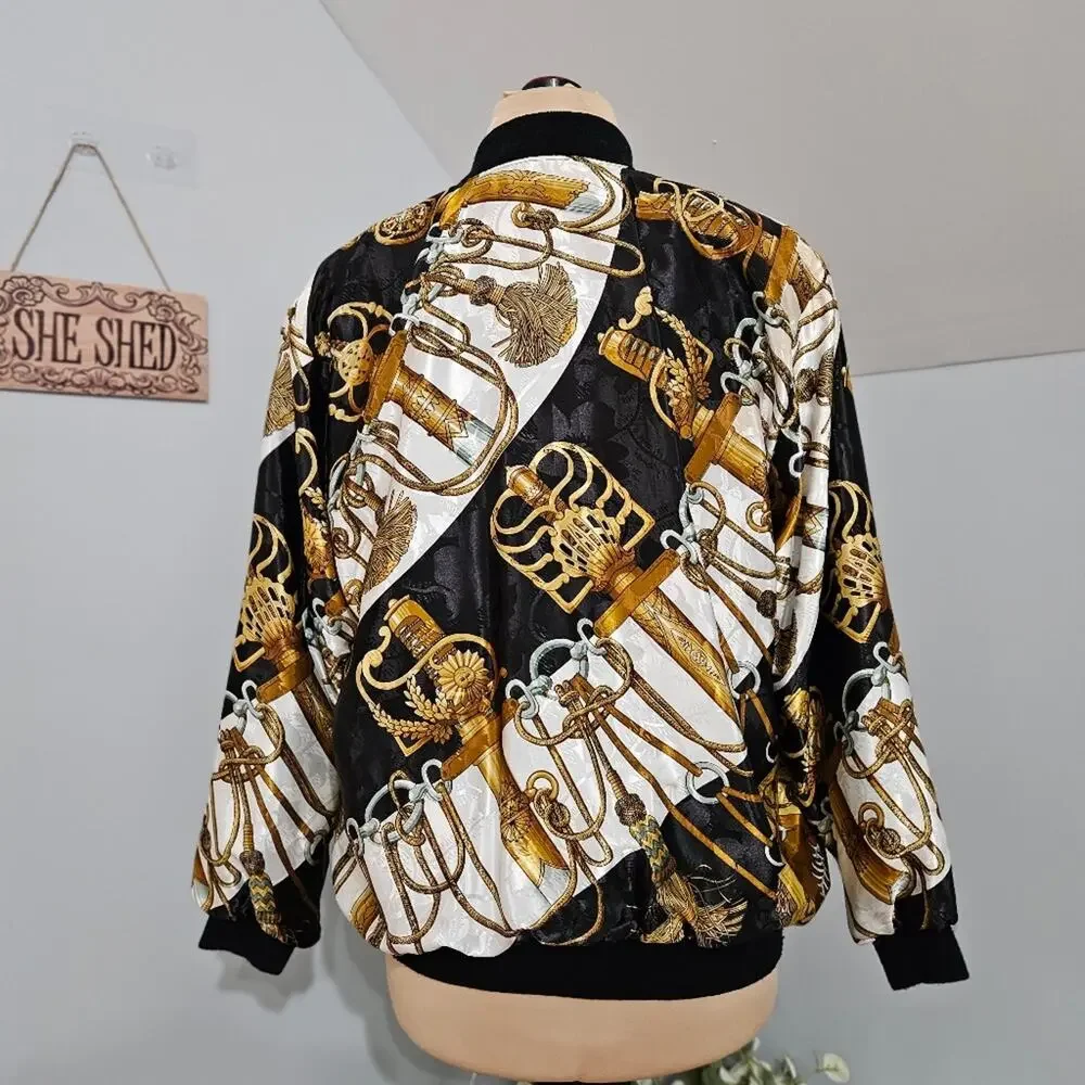 Vintage Silk Full Zip Y2K Lined Sword Graphic Jacket Momcore - Picture 11 of 11